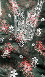 将图像加载到图库查看器中, Women's Lakhnavi Handcrafted Organza Chikankari Unstitched Kurta And Dupatta Set - HONC0268874