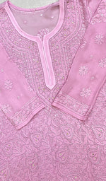 将图像加载到图库查看器中, Women's Lakhnavi Handcrafted Viscose Georgette Chikankari Kurti - HONC0204866