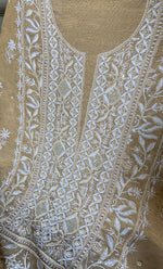 Load image into Gallery viewer, Women's Lakhnavi Handcrafted Tissue Chanderi Unstitched Chikankari Kurta And Dupatta Set - HONC0339374