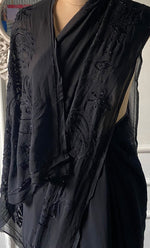 Load image into Gallery viewer, Women's Lakhnavi Handcrafted Viscose Georgette Chikankari Saree - HONC0256156