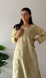 Load image into Gallery viewer, Women's Lakhnavi Handcrafted Cotton Chikankari Kurti - HONC0379494