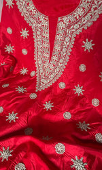 Load image into Gallery viewer, Women's Lakhnavi Handcrafted Pure Silk Chikankari Unstitched Kurta And Dupatta Set- HONC0245854