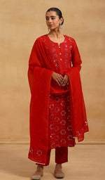 Load image into Gallery viewer, Women's Lucknowi Handcrafted Pure Organza Silk Stitched Chikankari Kurta, Dupatta With Pant Set- HONC0561978