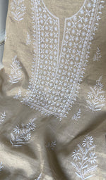 Load image into Gallery viewer, Women's Lakhnavi Handcrafted Tissue Chanderi Unstitched Chikankari Kurta And Dupatta Set - HONC0360003