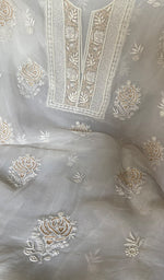 Load image into Gallery viewer, Women's Lakhnavi Handcrafted Pure Organza Chikankari Unstitched Kurta And Dupatta Set- HONC0348020