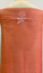 Load image into Gallery viewer, Rose Women's Lakhnavi Handcrafted Pure Organza Chikankari Unstitched Kurta And Dupatta Set- HONC0174063