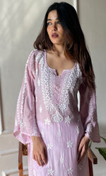 Load image into Gallery viewer, Women's Lucknowi Handcrafted Muslin Chikankari Kurti - HONC0292558