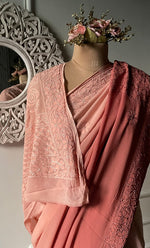 将图像加载到图库查看器中, Women's Lakhnavi Handcrafted Viscose Georgette Chikankari Saree - HONC0318168