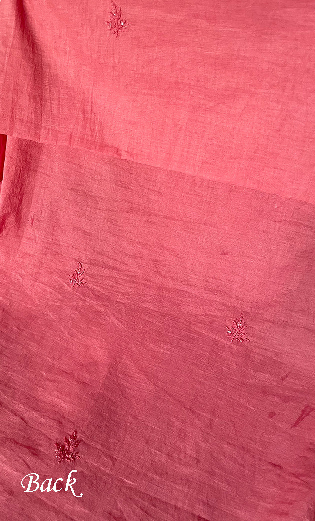 Women's Lakhnavi Handcrafted Mul Chanderi Unstitched Chikankari Full Suit Material - HONC0314654