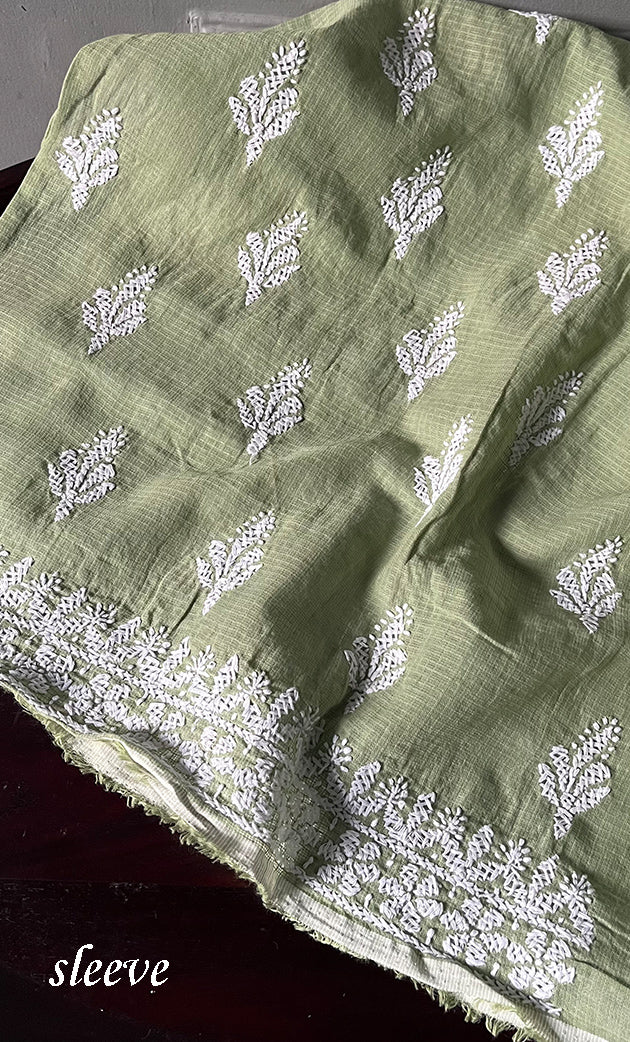 Women's Lakhnavi Handcrafted Kota Cotton Chikankari Unstitched Kurti Fabric - HONC0304000