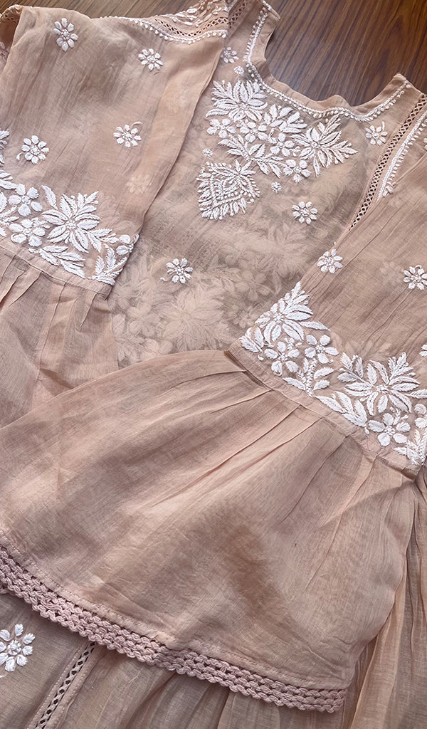 Fariah Women's Lucknowi Handcrafted Mul Chanderi Chikankari Kurti - HONC0243550