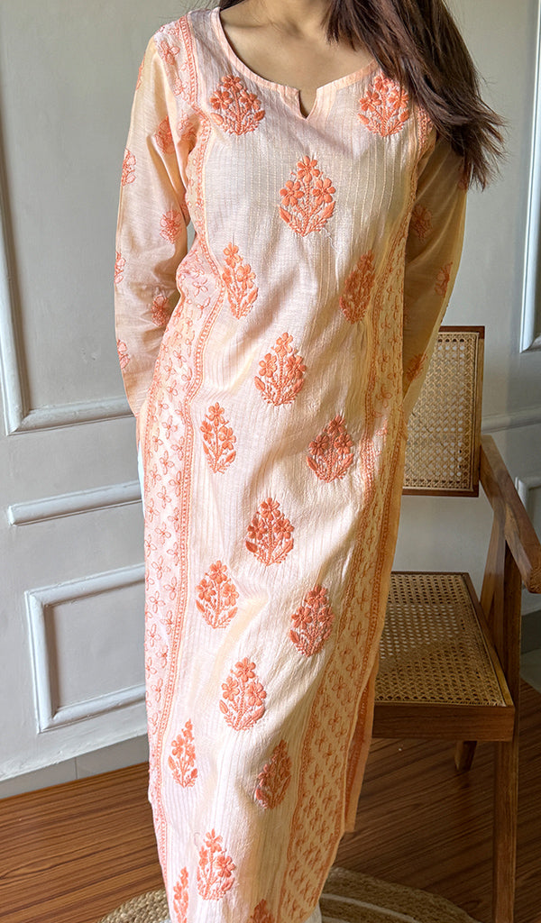 Women's Lucknowi Handcrafted Chanderi Chikankari Kurti - HONC0285463