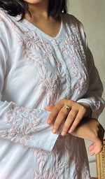 将图像加载到图库查看器中, Women's Lakhnavi Handcrafted  Modal Cotton Chikankari Kurta And Pant Set -  HONC0283383