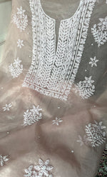 Load image into Gallery viewer, Women's Lakhnavi Handcrafted Organza Chikankari Unstitched Full Suit Material - HONC0284601
