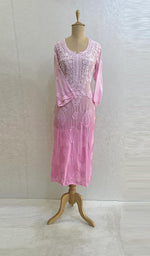 Load image into Gallery viewer, Women's Lucknowi Handcrafted Crepe Chikankari Kurti With Slip - HONC067107