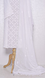 将图像加载到图库查看器中, Lucknowi 手工制作亚麻棉 Chikankari 半缝合 Kurta Dupatta 套装 - HONC059815