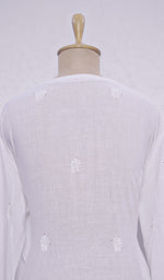 将图像加载到图库查看器中, Lucknowi 手工制作亚麻棉 Chikankari 半缝合 Kurta Dupatta 套装 - HONC059815