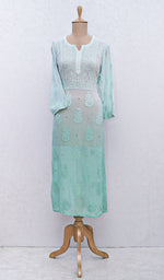 将图像加载到图库查看器中, Women's Lakhnavi Handcrafted Viscose Georgette Chikankari Kurti - HONC091885