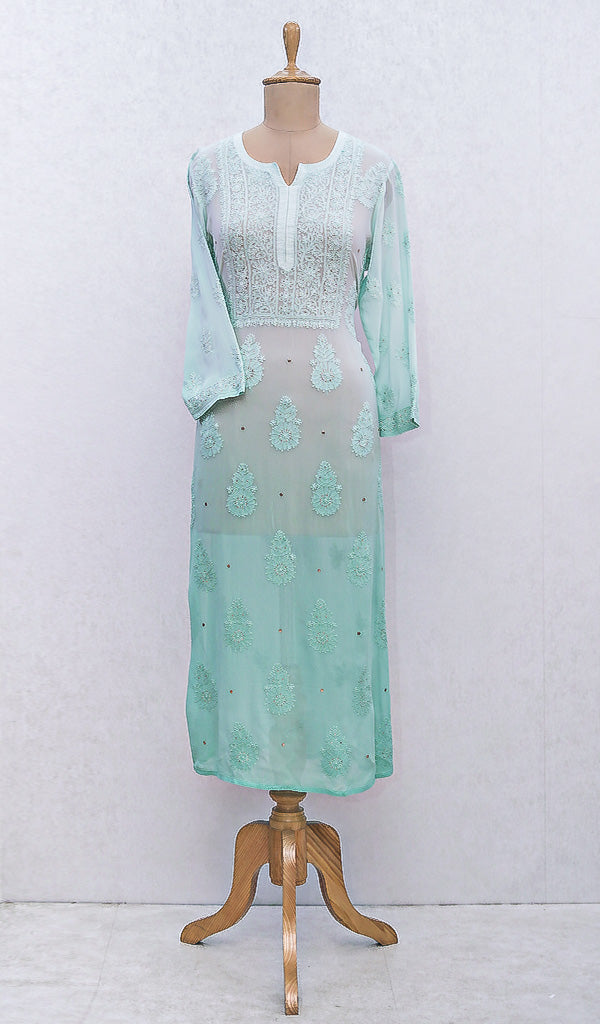 Women's Lakhnavi Handcrafted Viscose Georgette Chikankari Kurti - HONC091885