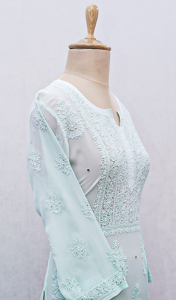 Women's Lakhnavi Handcrafted Viscose Georgette Chikankari Kurti - HONC091885