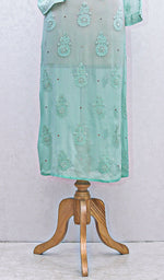 将图像加载到图库查看器中, Women's Lakhnavi Handcrafted Viscose Georgette Chikankari Kurti - HONC091885