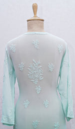 将图像加载到图库查看器中, Women's Lakhnavi Handcrafted Viscose Georgette Chikankari Kurti - HONC091885