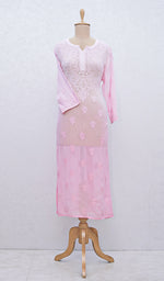 将图像加载到图库查看器中, Women's Lakhnavi Handcrafted Viscose Georgette Chikankari Kurti - HONC091888