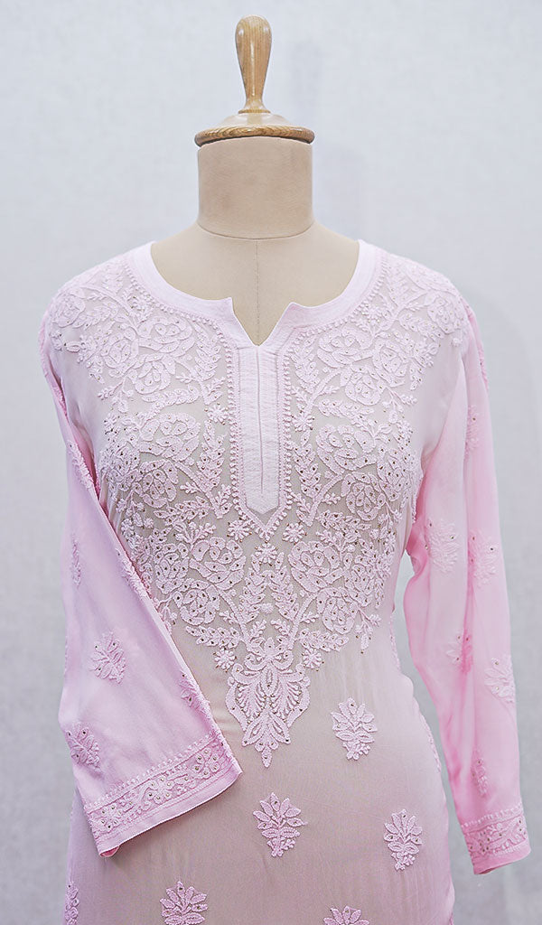 Women's Lakhnavi Handcrafted Viscose Georgette Chikankari Kurti - HONC091888