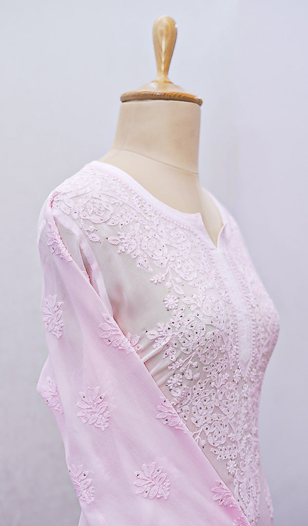 Women's Lakhnavi Handcrafted Viscose Georgette Chikankari Kurti - HONC091888