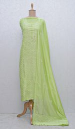 Load image into Gallery viewer, Women's Lakhnavi Handcrafted Chanderi Silk Chikankari Full Suit Material - HONC0106297