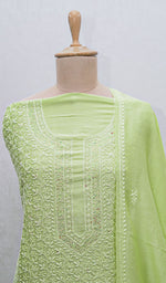 Load image into Gallery viewer, Women's Lakhnavi Handcrafted Chanderi Silk Chikankari Full Suit Material - HONC0106297