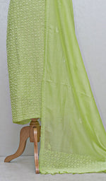 Load image into Gallery viewer, Women's Lakhnavi Handcrafted Chanderi Silk Chikankari Full Suit Material - HONC0106297