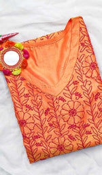 Load image into Gallery viewer, Women's Lucknowi Handcrafted Silk Chikankari Kurti - HONC0109235