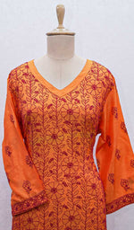 Load image into Gallery viewer, Women's Lucknowi Handcrafted Silk Chikankari Kurti - HONC0109235