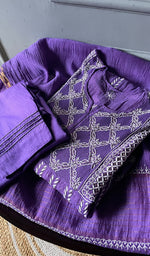 Load image into Gallery viewer, Women's Lakhnavi Handcrafted Mul Chanderi Chikankari Kurta, Dupatta ,Matching Slip And Pant Set - HONC0249449