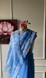 将图像加载到图库查看器中, Women's Lucknowi Handcrafted Faux-Georgette Chikankari Saree - HONC0348737