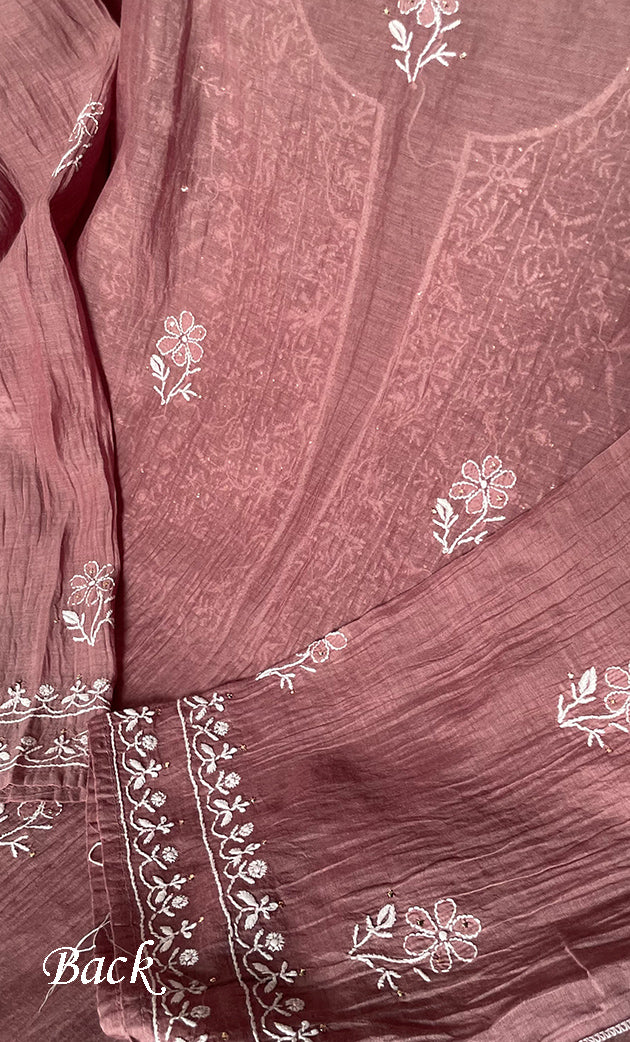 Women's Lakhnavi Handcrafted Mul Chanderi Semi -stitched Chikankari Full Suit Material - HONC0296117