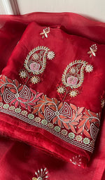 将图像加载到图库查看器中, Women's Lakhnavi Handcrafted Pure Organza Chikankari Unstitched Kurta And Dupatta Set- HONC0272164