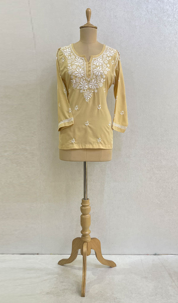 Lucknowi 手工制作的 Chikankari 棉质上衣 - HONC091544