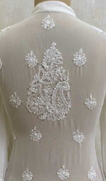 将图像加载到图库查看器中, Women's Lucknowi Handcrafted White Faux-Georgette Chikankari Dress - HONC011173