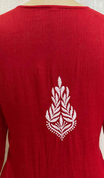 将图像加载到图库查看器中, Women's Lakhnavi Handcrafted Red Cotton Chikankari Kurti - HONC020795