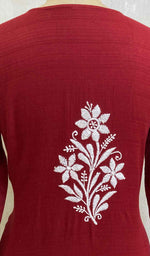 将图像加载到图库查看器中, Women's Lucknowi Handcrafted Maroon Cotton Chikankari Kurti - HONC020798
