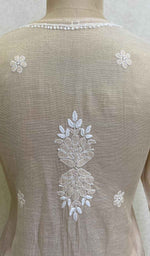 Load image into Gallery viewer, Women's Lakhnavi Handcrafted Beige Tissue Chanderi Chikankari Kurti - HONC027518