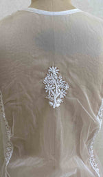 Load image into Gallery viewer, Women's Lakhnavi Handcrafted White Organza Chikankari Kurti - HONC029498