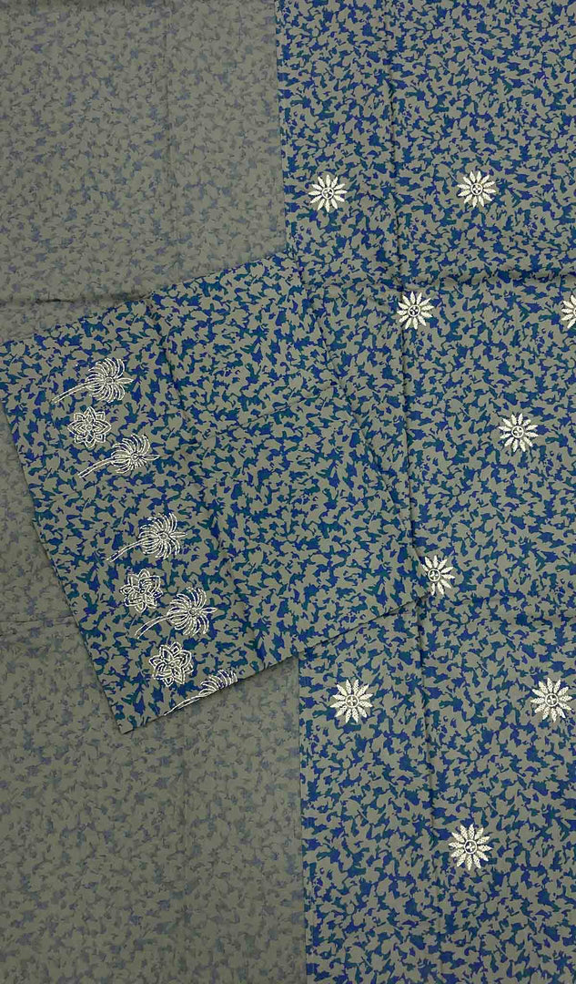 لکھنوی دستکاری کاٹن چکنکاری بیڈ شیٹ سیٹ - HONC043436