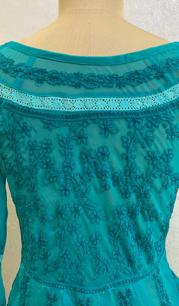 Aidah Women's Lakhnavi Handcrafted Faux-Georgette Chikankari  Anarkali Dress - HONC038898