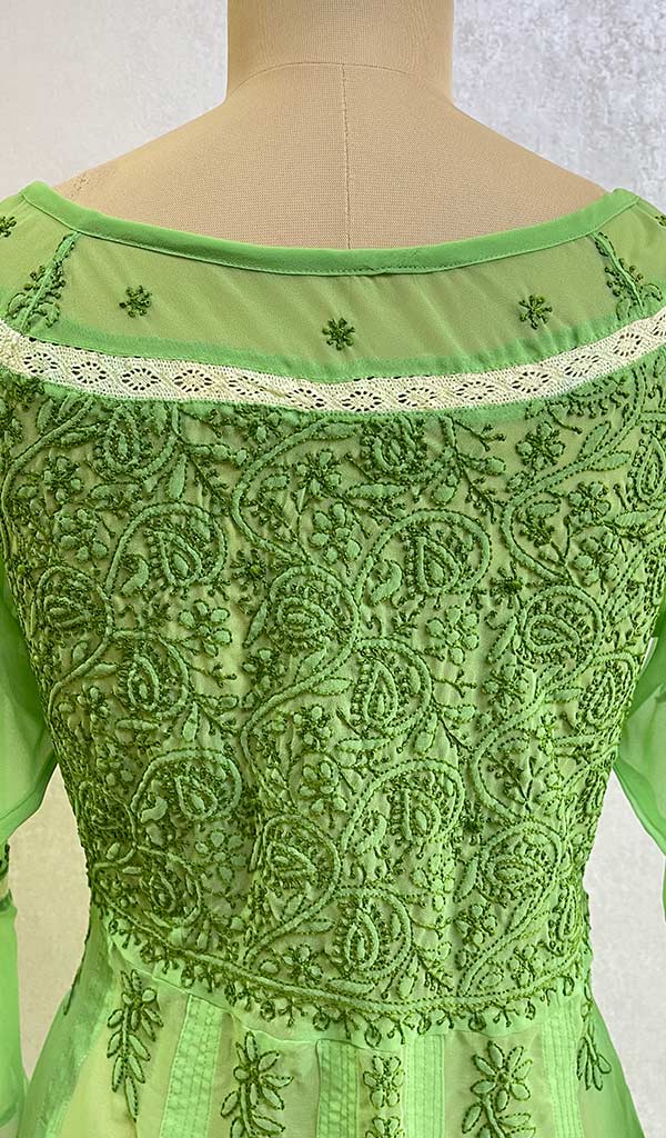 Aadab Women's Lakhnavi Handcrafted Faux-Georgette Chikankari Anarkali Dress
