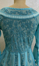 Load image into Gallery viewer, Aidah Women's Lakhnavi Handcrafted Faux-Georgette Chikankari  Anarkali Dress- HONC038979