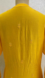 将图像加载到图库查看器中, Lakhnavi 手工制作 Chanderi 丝绸 Chikankari 上衣 - HONC082892