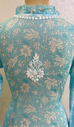 将图像加载到图库查看器中, Lakhnavi 手工印花 Mulmul 棉质 Chikankari 上衣 - HONC082980